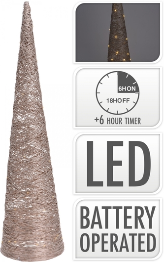 Dekorativní LED kužel Rafia metalický zlatý 76,5 cm