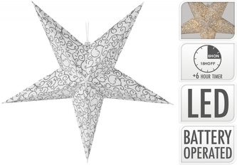 Papírová hvězda na zavěšení stříbrná 60 cm, 10 mini LED