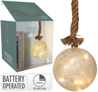 LED skleněná dekorace - koule 15 cm ledová
