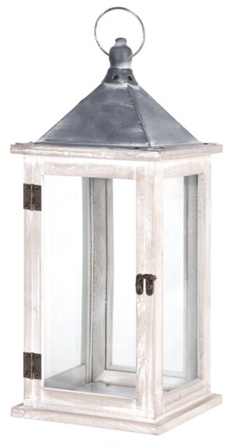 Dřevěná lucerna bílá B, 41x16x16 cm