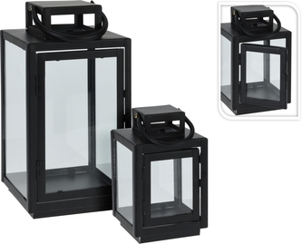 Kovová lucerna černá, sada 2 ks