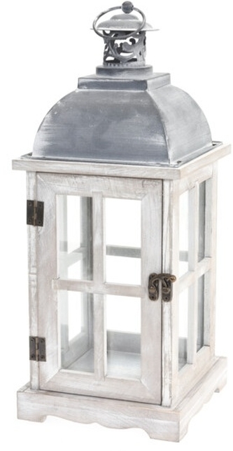 Dřevěná lucerna bílá A, 41x16x16 cm