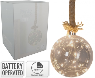 LED skleněná dekorace - koule 10 cm kouřová šedá