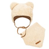 Zimní kojenecká čepička s šátkem na krk New Baby Teddy bear béžová - velikost 56 (0-3m)