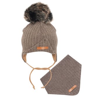 Podzimní kojenecká čepička s šátkem na krk New Baby Special One hnědá - velikost 74 (6-9m)