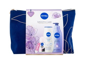 Nivea Smooth Care tělové mléko Smooth Sensation 400 ml + sprchový gel Creme Soft 250 ml + antiperspirant Black & White Invisible Clear 50 ml + balzám na rty Labello Soft Rosé 4,8 g + kosmetická taštička