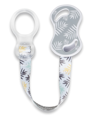 Držák na dudlík s klipem a kroužkem, Grey zebra