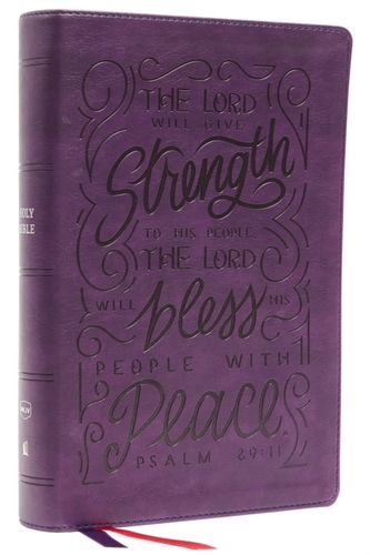NKJV, Giant Print Center-Column Reference Bible, Verse Art Cover Collection, Leathersoft, Purple, Thumb Indexed, Red Let