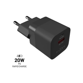 FIXED Mini nabíječka s USB-C a USB-A výstupem PD 20W a QC 3.0 černá