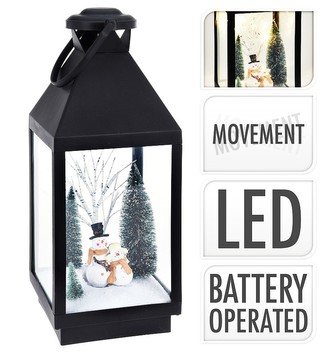 Lucerna s LED osvětlením a pohybující se vánoční dekorací 48 cm