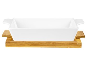 KERAMICKÁ ZAPÉKACÍ MÍSA MODENO NA BAMBUSOVÉ PODLOŽCE OBDÉLNÍKOVÁ 31CM