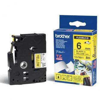 Brother TZ-FX611 / TZe-FX611, 6mm x 8m, černý tisk/žlutý podklad, originální páska