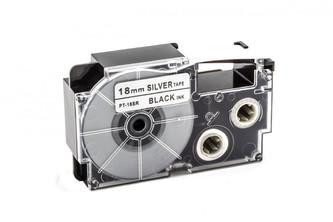 Kompatibilní páska s Casio XR-18SR1 18mm x 8m černý tisk / stříbrný podklad