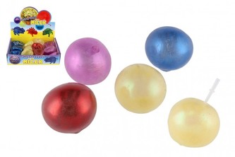 Loptička antistresová mačkací sliz 7cm trblietavá 4 farby 12ks v boxe