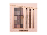 Makeup Revolution London Glam Eyes paletka očních stínů Reloaded Palette 16,5 g + kosmetický štětec 3 ks