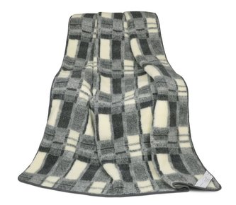 Evropské merino deka geometrie 450g/m2 - šedé káro - 155x200 cm