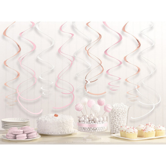 Závěsné dekorace růžovo-zlaté 12 ks Amscan