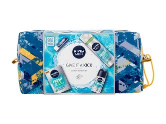 Nivea Men voda po holení Men Fresh Kick 100 ml + gel na holení Men Fresh Kick 200 ml + antiperspirant Men Fresh Kick 50 ml + balzám na rty Men Active 4,8 g + kosmetická taštička