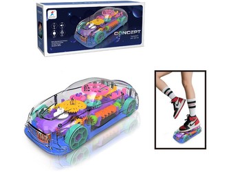 Auto s ozubenými kolečky, na baterie.  se světlem a hudbou,  20,5 x 9 x 7 cm