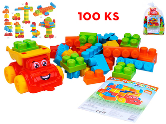 Stavebnice auto nákladní 100ks 24m+ v pytli