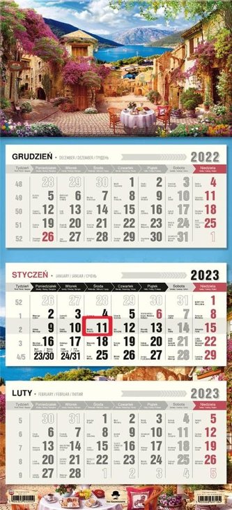 Kalendarz 2023 trójdzielny płaska główka Romantico