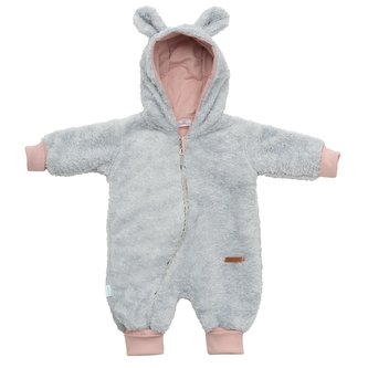Luxusní dětský zimní overal New Baby Teddy bear šedo růžový - velikost 74 (6-9m)