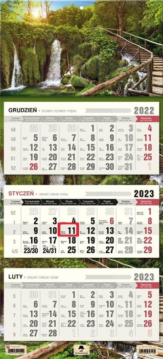 Kalendarz 2023 trójdzielny płaska główka Wodospad