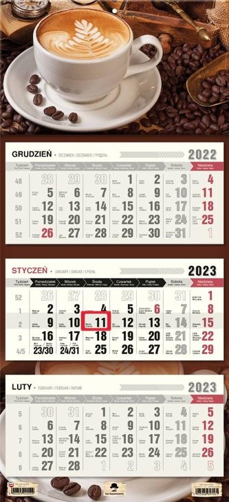 Kalendarz 2023 trójdzielny płaska główka Kawa