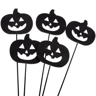 Dřevěný zápich - dýně - černá - sada 5ks, 0/48