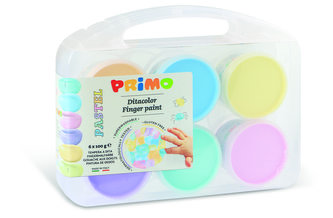 Prstové barvy PRIMO PASTEL, sada 6 x 100g, kelímky, PP box
