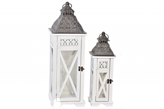 Drevený lampáš Ali, sada 2 ks, biela