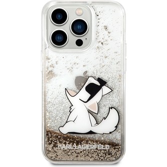 Karl Lagerfeld Liquid Glitter Choupette Eat kryt iPhone 14 Pro zlatý