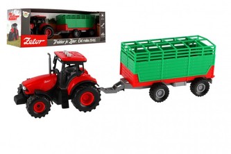 Traktor Zetor s vlekom plast 36cm na zotrvačník na bat. so svetlom so zvukom v krabici 39x13x13cm