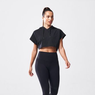 Dámské tričko Vented Crop Hoodie Black - Squat Wolf - Velikost: S