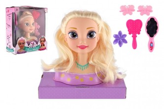 Česacia hlava veľká blond s doplnkami v krabici 22x24x11cm