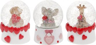 Sněžítko se zvířátkem a srdíčky, polyresinová dekorace, mix  pes, slon a žifara, cena za 1 kus ZP2243 Art