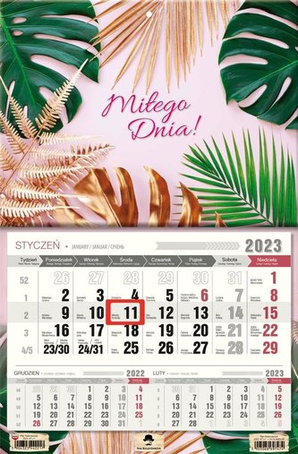 Kalendarz 2023 Trójdzielny jednodzielny Liście