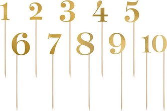 PartyDeco zapichovací dekorace na dort zlatá Číslice (11 ks)