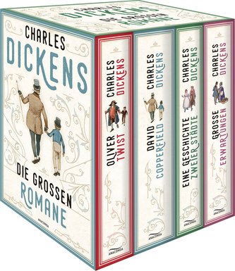 Dickens, Charles: Die großen Romane (4 Bände im Schuber: Oliver Twist; David Copperfield; Eine Geschichte zweier Städte; Große E