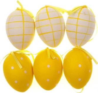Vajíčko žluté plastové 6 cm, dekorační na zavěšení, cena za sadu 6 kusů VEL5025 Art