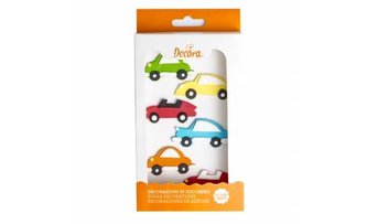 Cukrová dekorace na dort barevná auta 6ks - Decora