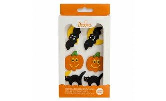 Cukrová dekorace na dort dýně, netopýr a kočka 6ks - Decora
