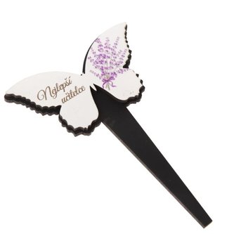 Dřevěný zápich motýl - levandule, "Nejlepší učitelce", 0/50