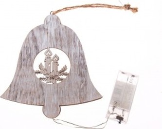 ZÁVĚSNÁ bateriová DŘEVĚNÁ LED DEKORACE ZVONEČEK