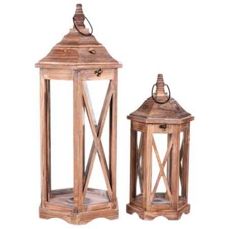 Lucerna dřevěná, barva hnědá, sada 2 kusy