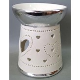 Aróma lampa, porcelánová. Strieborno-biela farba.