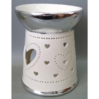 Aróma lampa, porcelánová. Strieborno-biela farba.