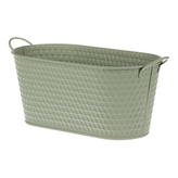 Obal kovový - truhlík, v zelené barvě.