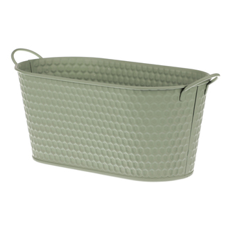 Obal kovový - truhlík, v zelené barvě.