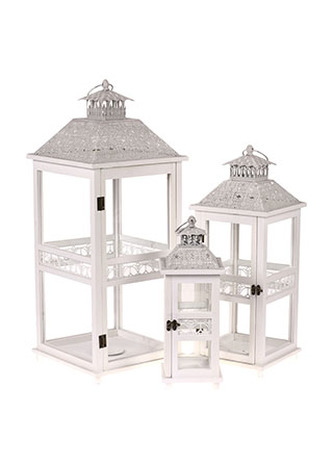 Lucerna dřevěná, bílá barva, cena za sadu 3ks.